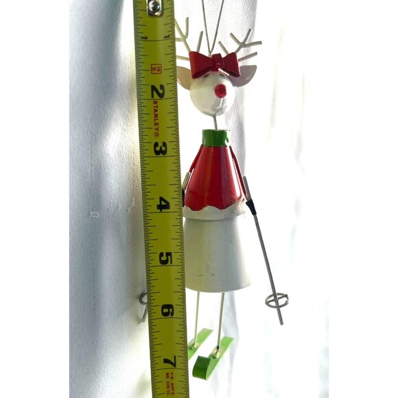 Reindeer Christmas Ornament With Skis & Red Bow  Metal Handcrafted  Holiday Deco - Picture 5 of 6